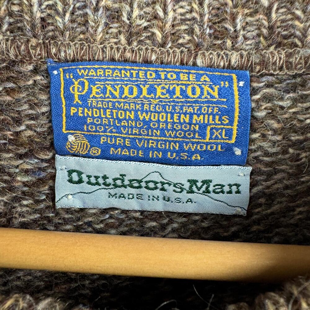 Vintage Pendleton Outdoorsman Sweater Mens XL Brown Wool Elbow Patch Knit USA - Picture 3 of 7